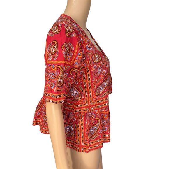 Madewell Crossover cotton blend Peplum Top In Fiesta Red Bandana Size S - Picture 3 of 7